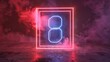 Infrared light inside square box with neon number eight, rendered with 3D graphics
