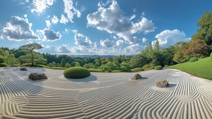 Canvas Print - A beautiful japanese garden of stones landscape with a lot of rocks and trees, AI