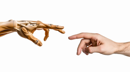Aufkleber - Conceptual AI-Created Image of Human and Robotic Hand Reaching Out. Connection, Futuristic Interaction, Modern Art. Contemporary Visual Style. AI