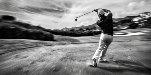 Canvas Print - A golfer swinging his club at a golf club in motion