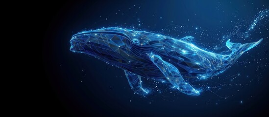 Abstract picture. Whale swimming in the deep sea. Digital whale swimming on blue technology background