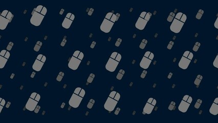 Poster - Computer mouse symbols float horizontally from left to right. Parallax fly effect. Floating symbols are located randomly. Seamless looped 4k animation on dark blue background