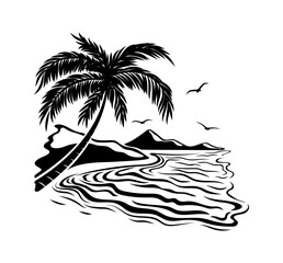 Wall Mural - Tropical beach with palm tree on white background.