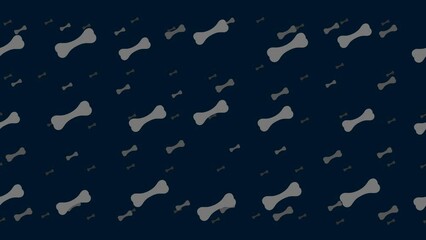 Poster - Dog bone symbols float horizontally from left to right. Parallax fly effect. Floating symbols are located randomly. Seamless looped 4k animation on dark blue background