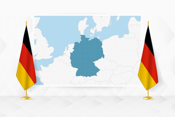 Wall Mural - Map of Germany and flags of Germany on flag stand.