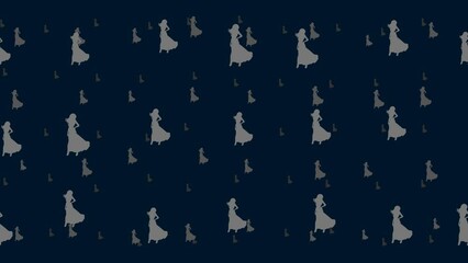 Poster - Lady symbols float horizontally from left to right. Parallax fly effect. Floating symbols are located randomly. Seamless looped 4k animation on dark blue background