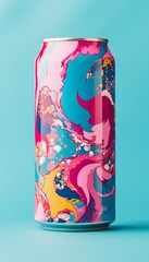 Poster - Soda can mockup on abstract background with text space, representing a refreshing beverage concept.