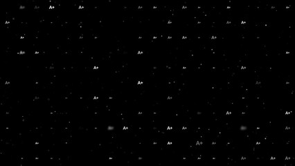 Poster - Template animation of evenly spaced A plus symbols of different sizes and opacity. Animation of transparency and size. Seamless looped 4k animation on black background with stars