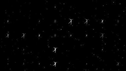 Poster - template animation of evenly spaced dancing girl symbols of different sizes and opacity. animation o