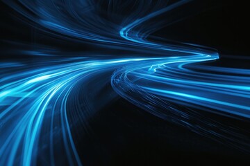 Abstract blue light trails on the dark background