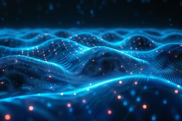Poster - Serene blue digital wave abstract, reflective of tranquility and digital flow in technology