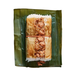 Wall Mural - Sandwich with meat and rice on banana leaf