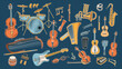 Hand-Drawn Collection of Colorful Musical Instruments
