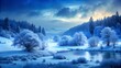 Stunning Winter Landscape in Serene Blue Tones - High-Quality Stock Image