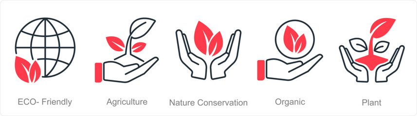 A set of 5 Organic Farming icons as eco-friendly, agriculture, nature conservation