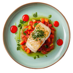 Wall Mural - A fish dish with tomatoes and herbs on a plate