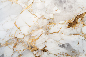 Close-up of white and gold marble texture resembling frozen water. Detailed closeup showcasing the intricate patterns of white and gold marble. Marble background or backdrop