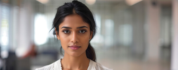 Confident young woman in an office setting.