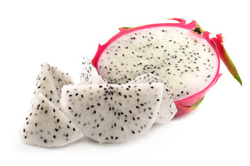 Wall Mural - Sliced of Dragon Fruit or Pitaya isolated on white background.