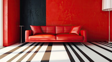 Wall Mural - Red and white interior. Generative AI