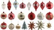 Traditional Christmas ornaments and decorations. Clip art on white background. Collection of festive arrangements.