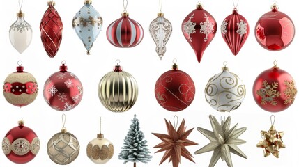 Wall Mural - Traditional Christmas ornaments and decorations. Clip art on white background. Collection of festive arrangements.
