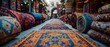 Vibrant handmade oriental carpets at traditional Middle Eastern market. Concept Carpets, Handmade, Traditional, Middle Eastern, Market