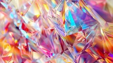 Poster - A rendering in 3D of crystal wallpaper with crystallized glass texture. Prism spectrum lighting. Abstract geometric background.