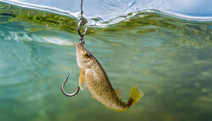 Wall Mural - Fishing. Close-up shut of a fish hook under water.