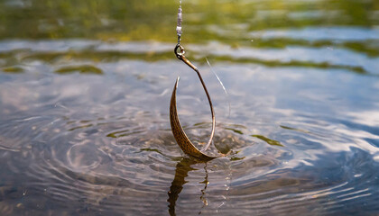 Wall Mural - Fishing. Close-up shut of a fish hook under water.