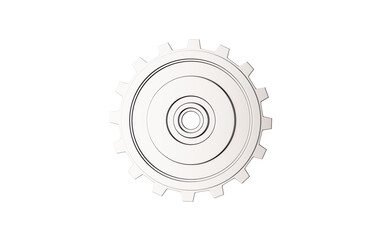 Poster - A silver cogwheel isolated on a white background, representing concepts of machinery, industry, and mechanical design