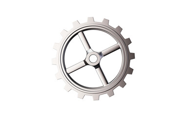 Poster - A metallic gear isolated on a white background, showcasing an industrial element with a clean and detailed closeup