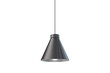 A modern black pendant lamp isolated on a white background, showcasing a clean and minimalist design concept
