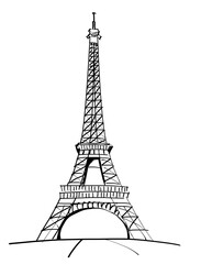 Poster - Hand-drawn sketch of the Eiffel Tower isolated on a white background, symbolizing Paris and architecture