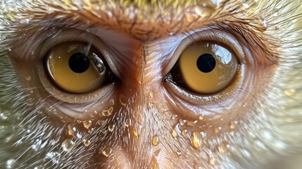 Wall Mural - A close up of a monkey's face with water droplets on it, AI