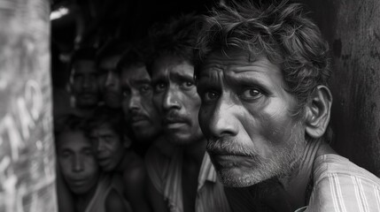 Poster - A group of men are looking at the camera in a black and white photo, AI