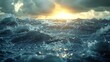 Sun rays penetrate clouds above vast ocean