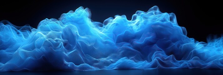 Poster - Blue smoke forming a wave pattern against a black backdrop