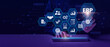 © Antony Weerut - ERP, Enterprise resource planning system software business technology concept. Businessman touch word ERP on virtual screen in office blur background. Document management for ERP. Modern technology .