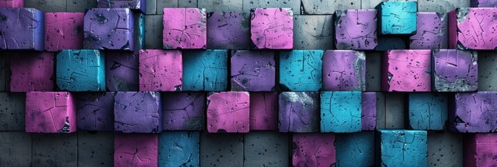 Poster - Arrangement of purple and blue squares on wall
