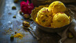 Saffron ice cream, a golden scoop of exotic luxury. Rich, creamy, and delicately flavored with the warmth of saffron threads. A unique and indulgent frozen treat.