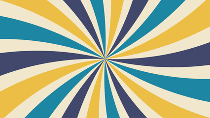 Wall Mural - abstract background of sunburst groovy wavy spiral line design in 1970s hippie retro style. vector p