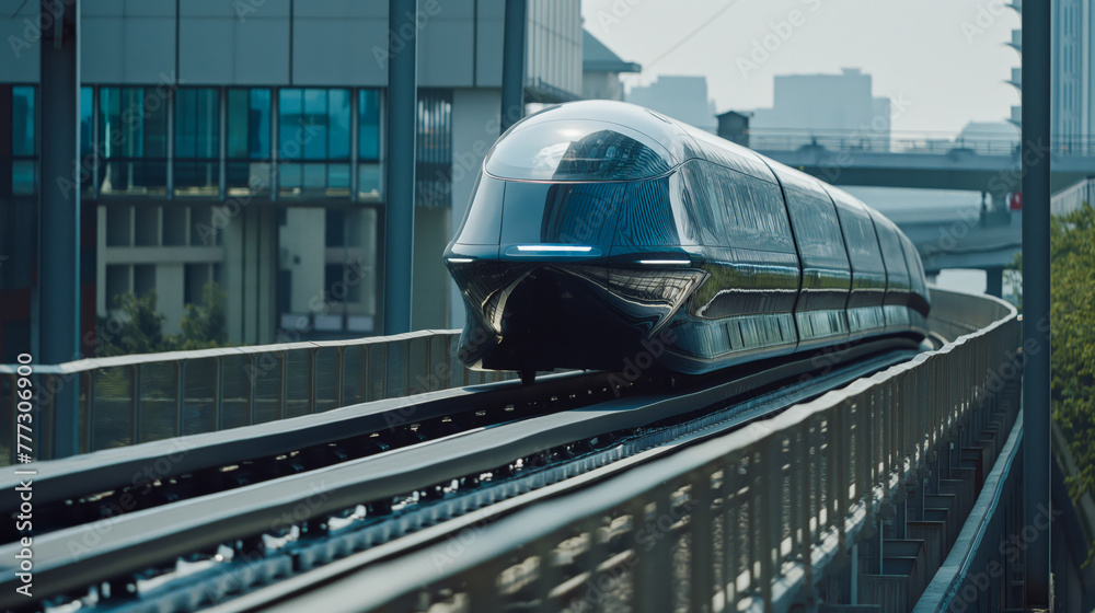Futuristic maglev (magnetic levitation) train prototype being tested on ...