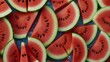 Background of beautiful watermelon slices on frozen surface.Ai Generative