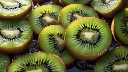 Wall Mural - Ice cubes and kiwi slices on a white background.Beautiful summer background.Ai generative