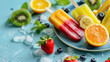 Colourful ice cream popsicle set. Illustration of fresh summer ice cream on a colourful background