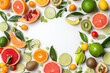 summer fresh Fruits on a colorful paper background with copy space  in the middle 