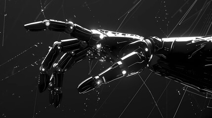 3d rendering of robot hand with glowing light particles on black background, Generative AI illustrations.