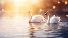 Swans Swimming On Background