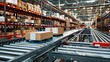 High Tech Logistics Center Performance Automated Conveyor Belt Prepares Retail Parcels for Ecommerce Companies Generative ai